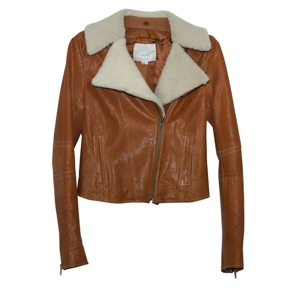 Adam Lippes Jacket with Sheepskin Collar in Brown Leather - Picture 2 of 5